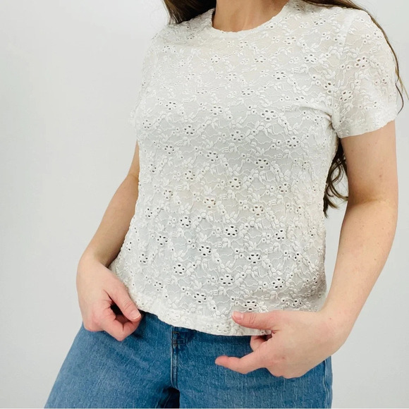 vintage ivory lace feminine minimalist baby tee blouse top size L - Picture 5 of 7